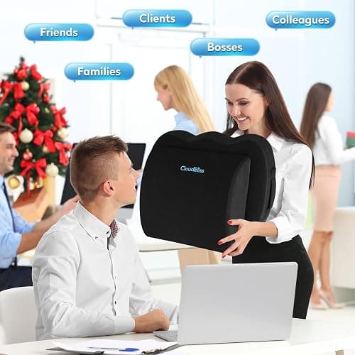 CloudBliss Lumbar Support Pillow & Seat Cushion Set for Office Chair, Desk Chair, Wheelchair & Car – Memory Foam Back Support, Ergonomic Chair Cushions, Sciatica Pain Relief,f, Home Essentials, Black thumbnail 6