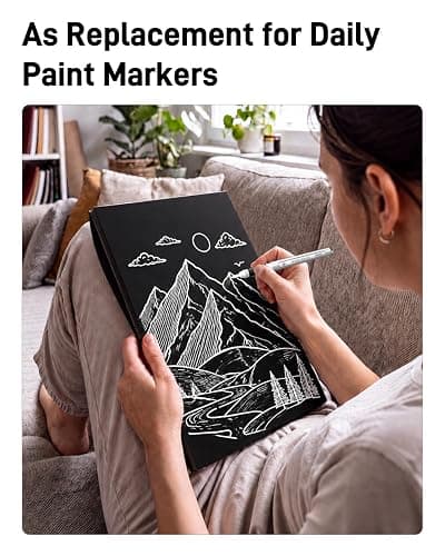 JusArt 3 White Acrylic Paint Markers Brush Tip, Automatic Ink Control | Water-Based White Paint Pen, School Classroom Use, Waterproof Acrylic Pens for DIY Art & Crafts -Fabric, Wood, Rock, Plastic thumbnail 7