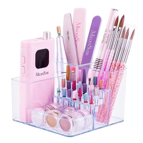 MelodySusie Nail Drill Holder, 21 Holes Nail Drill Bits Holder, Professional Acrylic Nail Tools Storage Box, Organizer Displayer for Manicure Efile Accessories Nail Drill Kit, Salon Home, Clear - Image 1