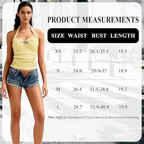 ASKHOPE Going Out Tops for Women Y2K Tops - White Halter Top V Neck Open Back Ruched Cami Metal Decor Cute Summer Top 2025 thumbnail 6