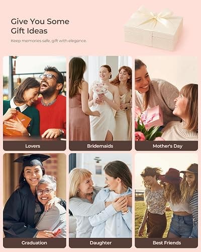 WRSION Jewellery Box Organiser, 2 Layer Jewelry Organizer with 2 Keys, Large PU Leather Jewelry Storage Case with Removable Tray for Rings Earrings Necklace, Jewellery Box for Women Girls (White) thumbnail 8
