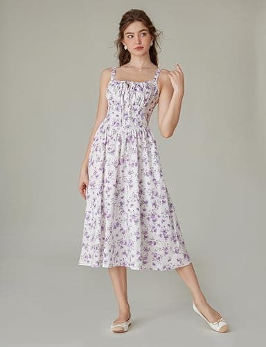 Scarlet Darkness Women's Floral Midi Dress Corset Sundresses 2026 Summer Spring Vacation Milkmaid Dresses thumbnail 2