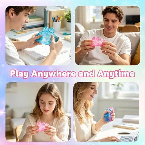 Stress Relief Glitter Bunny Squeeze Toy, Bunny Stress Ball- Anxiety Calming Sensory Fidget Toy, Soft Squishy Ball for ADHD Autism, Stresss Rabbit Squishy (Pink) thumbnail 5