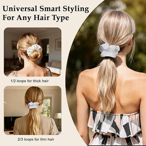 Satin Scrunchies for Women – 8PCS White Silk Hair Ties – No Crease, Frizz-Free, Gentle Elastic Hair Bands for Thick & Thin Hair, Soft & Stylish Hair Accessories Gifts thumbnail 3