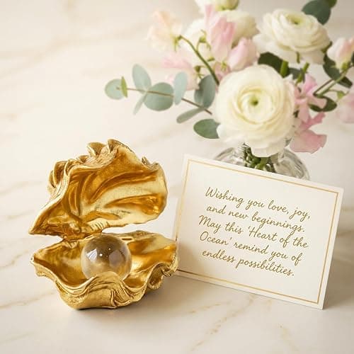 Zhao Xiang Pearl Oyster Statues Home Decor Accent Gold Decorations | Coastal Resin Gold Decor Figurine, Seashell Decor for Gold Desk Accessories, Bathroom Decorations, Dressing Table Shelf Decor thumbnail 8