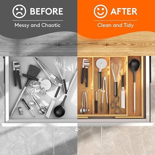 Lifewit Utensil Organizer for Kitchen Drawer, Expandable Cooking Utensil Tray, Bamboo Cutlery Silverware Flatware Holder, Adjustable Spatula Tools and Gadgets Storage Divider, Large, Natural thumbnail 7
