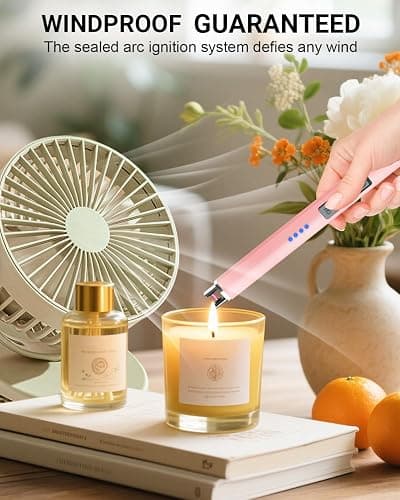 FUKKUDA Electric Candle Lighter with Safety Switch - USB Rechargeable Windproof & Flameless Plasma Arc Lighter for Easter Basket Stuffers (Rose Gold) thumbnail 3