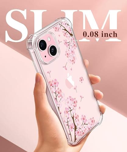 GVIEWIN for iPhone 15 Case Floral, with Screen Protector&Camera Lens Protector,[Non Yellowing] Soft Shockproof Clear Phone Protective Cover for Women, Flower Pattern Design 6.1" (Sakura/Pink) thumbnail 6