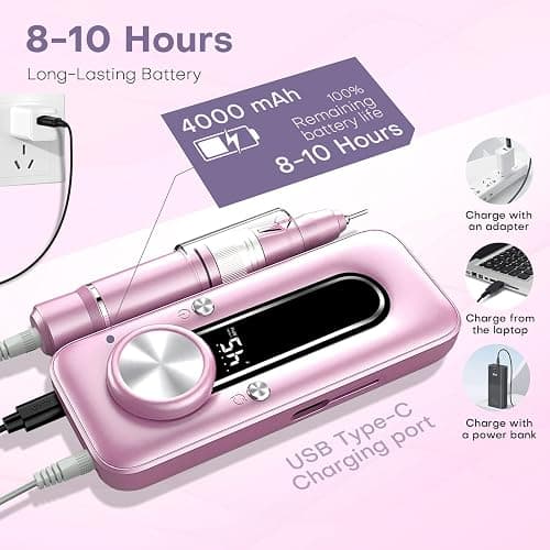 TUOBEO Nail Drill Electric Nail File Kit 45000 RPM Professional Efile Nail Set,Cordless Portable Rechargeable Acrylic Gel Nail Polish Remover Machine Pedicure Manicure Tool with 11 Bits for Salon Home thumbnail 4