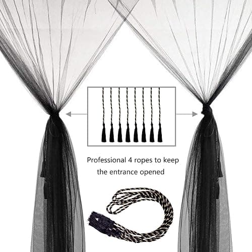 Bed Canopy, Canopy Bed Curtains Bed Drapes for Full Queen King Size Bed Mosquito Net Bed Canopy Curtains for Patio Indoor Outdoor Gothic Room Decor Screen Netting Canopy Curtains Blcak thumbnail 5