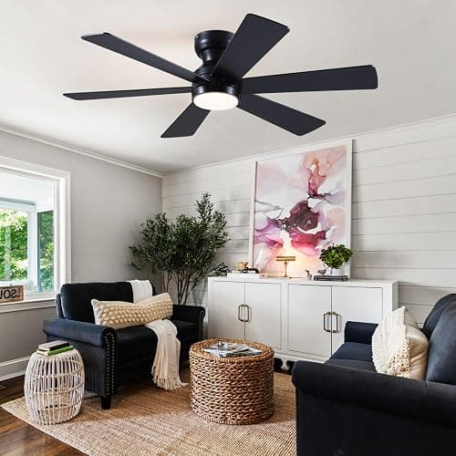 Asyko Ceiling Fans with Lights,46" Low Profile Ceiling Fan with Light and Remote Control,Flush Mount, Reversible, Dimmable, Noiseless, Black Ceiling Fan for Bedroom thumbnail 2