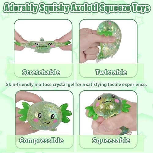 Puffwize Axolotl Squishy Toy, Cute Slow Rising Fidget Toy for Stress Relief, Soft Squeeze Sensory Toy for Kids and Adults, Handheld Stress Ball for Anxiety and Focus(Green) thumbnail 3