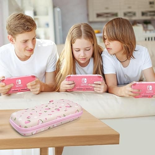 FIWWAT Switch Lite Case Carrying Case- 19 in 1 for Nintendo Switch Accessories Bundle with Switch Thumb Grips, Clear Protective, Screen Protector Cover, Cute Pendant, Stand, Stylus, for Girls, Pink thumbnail 5