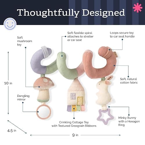 ITZY RITZY Spiral Car Seat & Stroller Activity Toy; Includes Clinking Rings, Mirror and Textured Ribbons; Pastel Rainbow thumbnail 2