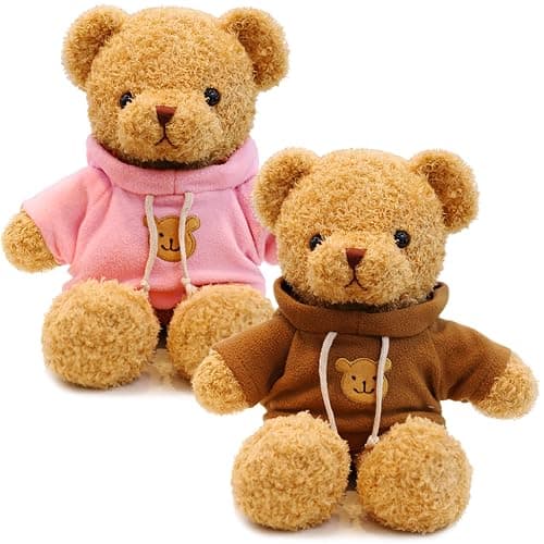 Aoriher 2 Pieces Christmas Stuffed Bears Animal Plush Gifts Prom 11.8 Inch Soft Bear Clothes Bear Plush for Newlyweds Mom Grandma Women Baby Shower Party Favor - Image 1