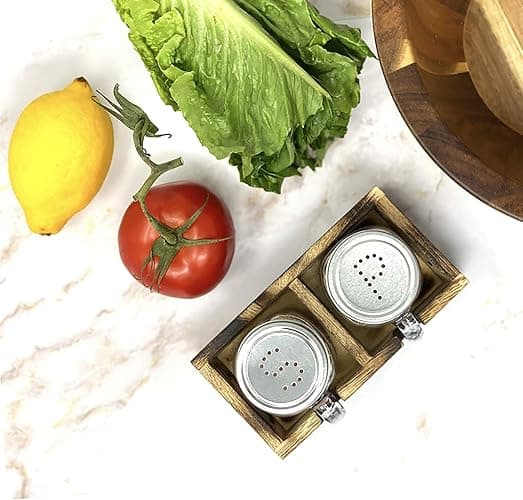 Mason Jar Salt and Pepper Shakers - Glass Shaker Set with Wood Holder Caddy, Easy to Clean & Refill for Farmhouse Kitchen Table, Home and Gifts thumbnail 7
