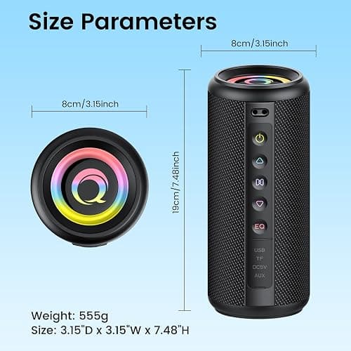 Portable Bluetooth Speaker, Bluetooth 5.4 Wireless Speaker with 20W HD Loud Stereo Sound, 20H Playtime, IP7 Waterproof, LED Lights, TWS Pairing, Built-in Mic, for Outdoor, Home, Party, Beach, Gift thumbnail 8