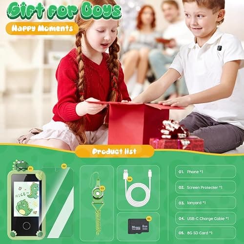 Luyiilo Kids Smart Phone Toys for Boys,Dinosaurs Gift Toys for Boys Ages 3-9 Christmas Birthday Gifts Mini Smart Phone Toys With 2.8" Touchscreen 16 Learning Games Dual Camera Music Player, 8G SD Card - Green thumbnail 7