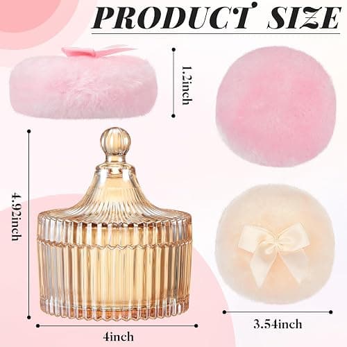 Tioncy 3 Pcs Large Body Powder Puff and Container Valentine's Day gift Powder Container with Puff Crystal Case Soft Washable Reusable Velour Face Body Glitter Wet Dry Makeup(Classic,Amber) thumbnail 3