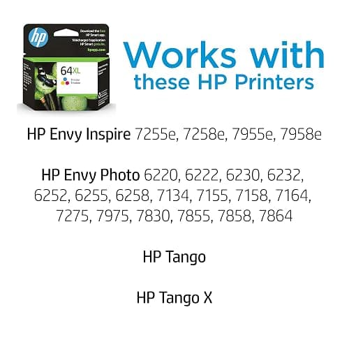 HP 64XL Tri-Color High-Yield Ink Cartridge Printers | Works with Printer Series: Envy Inspire 7950e; Envy Photo 6200, 7100, 7800; Tango | Eligible for Instant Ink | N9J91AN thumbnail 2
