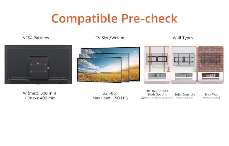 Amazon Basics Low Profile Easy Install TV Wall Mount with Horizontal Post Installation Leveling for 32-Inch to 86-Inch TVs, Black thumbnail 2