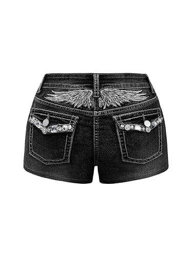 Milumia Women's Y2k Rhinestone Decor Denim Shorts Punk Skinny Mini Shorts with Pocket - Image 1