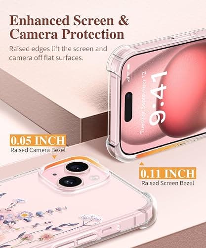 GVIEWIN for iPhone 15 Case Floral, with Screen Protector&Camera Lens Protector,[Non Yellowing] Soft Shockproof Clear Phone Protective Cover for Women, Flower Pattern Design 6.1" (Floratopia/Colorful) thumbnail 5