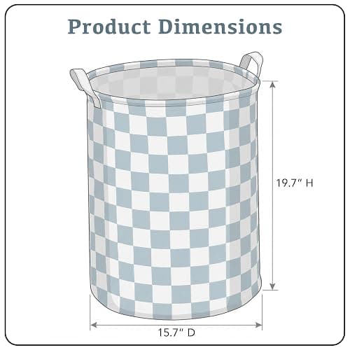 Ohocut Blue Checkered Laundry Basket, Collapsible Aesthetic Cute Canvas Organizer Hamper Basket for Storage, Toy Bins, Bedroom Clothes, Children Nursery, Gift Basket thumbnail 2