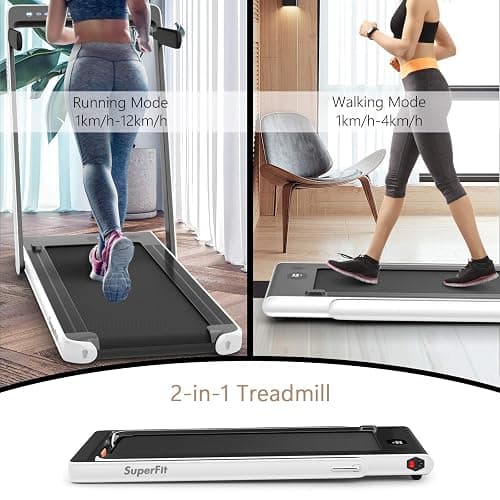 Goplus 2 in 1 Folding Treadmill with Dual Display, 2.25HP Superfit Under Desk Electric Pad Treadmill, Installation-Free, Blue Tooth Speaker, APP Control, Remote Control, Walking Jogging for Home thumbnail 2