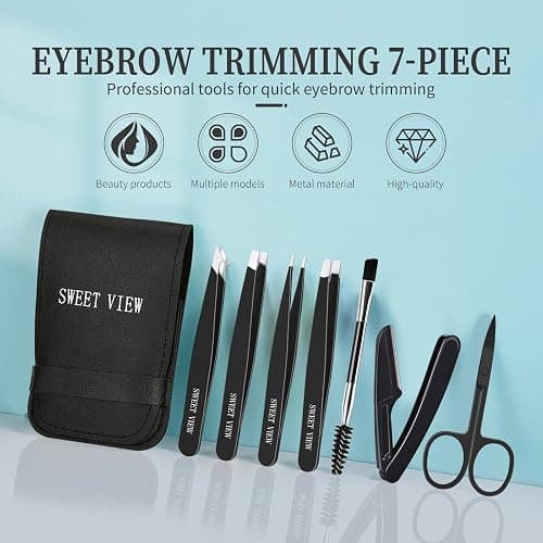 SWEET VIEW 7pcs Eyebrow Tweezers Set, Stainless Steel Tweezers for Women and Man, Precision Plucker Tweezers for Facial Hair, Chin, Eyebrow, Splinter and Ingrown Hair Removal thumbnail 6