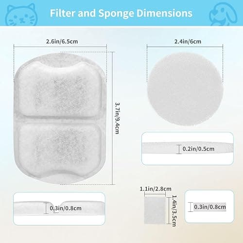 16 Set Dog Fountain Filter Replacement for 7L/230oz/1.8G Stainless Steel Dog Water Dispenser, YOIHABV Cat Fountain Filters, Triple Filtration Pet Water Filter, Replacement Filters and Sponges thumbnail 7