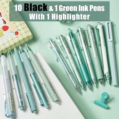 Four Candies Forest Series Gel Pens, Black & Green Ink Fine Point Smooth Writing Pens and Highlighter Set, Teal Office Supplies School Stationery, Christmas Stocking Stuffers Gift, Set of 12 thumbnail 2
