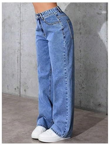 GORGLITTER Girl's Cute Baggy Wide Leg Jeans Elastic High Waisted Denim Pants Bottoms with Pockets thumbnail 2