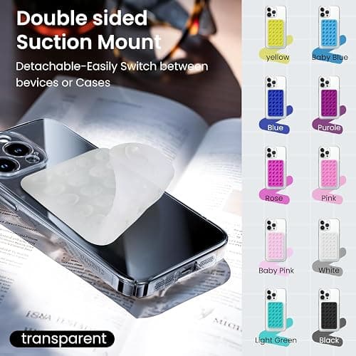 iyanzi 2 Pack Silicone Double-Sided Suction Phone Case Detachable Mount for iPhone and Android Cellphones, Strong Adhesion Holder Hands Free for Selfies and Videos - Transparent thumbnail 5