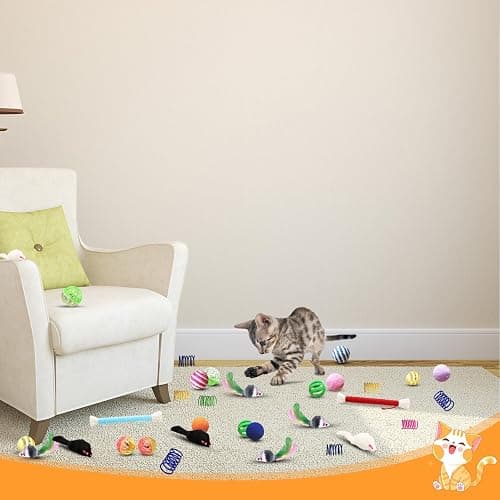 YULOYI Cat Toys for Indoor Cats - 34 Packs Interactive Set with Colorful Springs, Mouse Toy, Catnip Ropes, Balls, Bells, and Sisal Ball for Kittens thumbnail 5