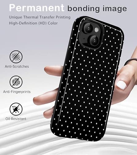Amzfield for iPhone 13 Case for iPhone 14 Case Cute Polka Dot Aesthetic Retro Design for Women Girls Fall Simple Chic Girly Pretty Dual Layer Hybrid Protection Elegant Case for iPhone 13/14-Black thumbnail 2