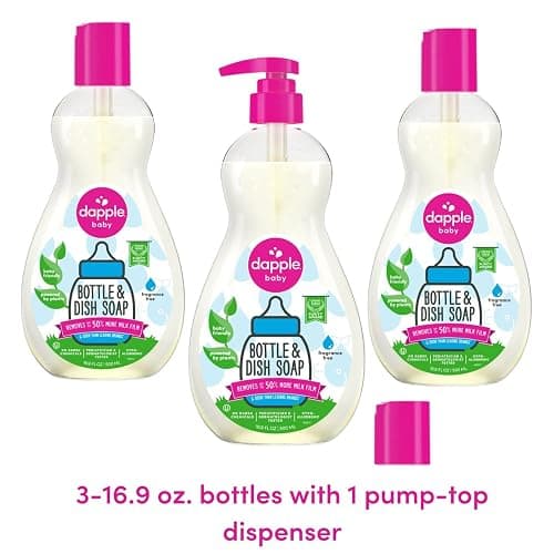 Dapple Baby Bottle Soap, Hypoallergenic Dish Soap for Baby Bottles, Powered by Plants, 1 Pump Included, Packaging May Vary, Fragrance Free, 16.9 Fl Oz (Pack of 3) thumbnail 2