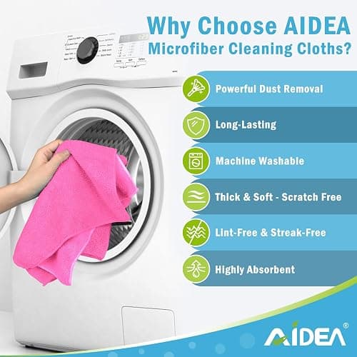 AIDEA Pink Microfiber Cleaning Cloth-12PK, Absorbent Cleaning Rags 12"x12" | Microfiber Towels for Cars Lint Free, Shop Towels, Kitchen Towels Pink Stuff Microfiber Towels, Cleaning Towels for Garage thumbnail 3