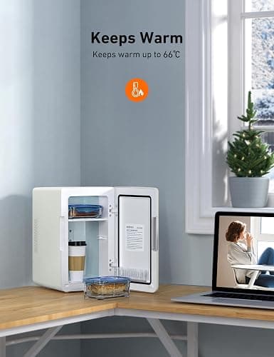 AstroAI Mini Fridge 6 Litre / 8 Can | Cooler and Warmer | AC/DC | Small Fridge for Bedrooms, Car, Drinks, Beauty, Skincare, Travel (Beige) thumbnail 7