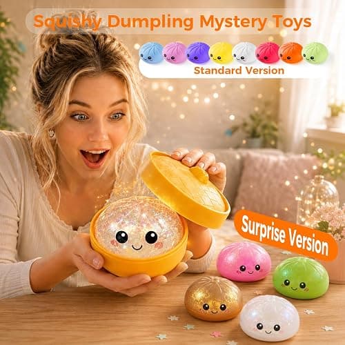 Dumpling Squeeze Toys, Squishy Mystery Box, Stress Relief for Desk Decor | Random 1 of 14 Colors, Cute Squishy Toys, Sensory Fidget Toys for Anxiety Relief, Party Favors, Birthday Gifts & Desk Toys thumbnail 3