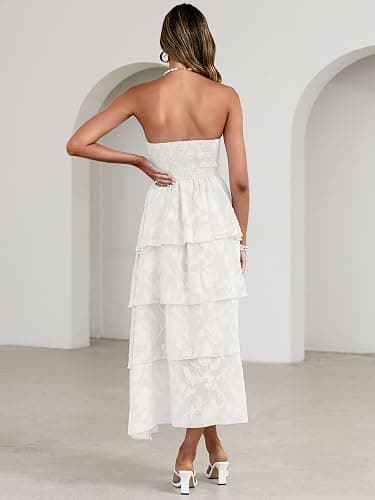 Simplee Womens Summer Strapless Maxi Dress 2026 Boho Floral Off Shoulder Wedding Guest Dresses Tiered Beach Long Sundress thumbnail 5