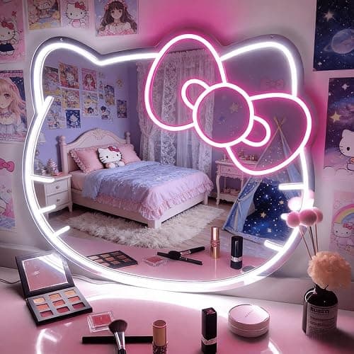 THIIXDAI Hello Kit Mirror with Light Neon Signs for Room Decor, USB Powered Cute Cat LED Lights, Teen Girl Best Gift, Makeup Mirror Neon Sign Wall Decor 16.1 * 13.97inch thumbnail 5