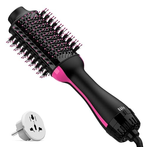 Dual Voltage Hair Dryer Brush with Negative Ion Anti-frizz Styler - Hot Air Volumizer for 110V-120V/220V-240V European and Travel Use - Image 1