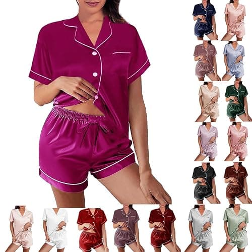 WJing Yi Jia Womens Silk Satin Pajamas Loungewear Two-Piece Sleepwear Button-Down Floral Pj Set XS-4XL thumbnail 9