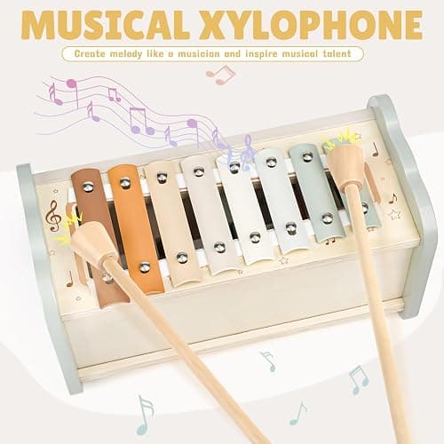 Joyreal Wooden Montessori Toys for 1 Year Old Hammering Pounding Toys | Xylophone, Fishing Game, Gears, Educational Toddler Activities, Christmas Birthday Gifts for 1 2 3 Year Old, Neutral Color thumbnail 4