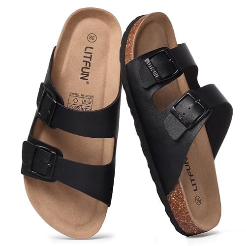 Litfun Women's Cork Footbed Sandal Summer Slip On Slide Sandals with Adjustable Buckle thumbnail 4