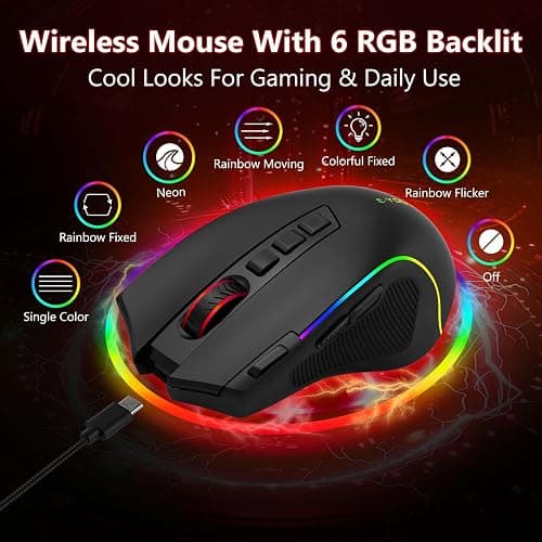 Premium Wireless Bluetooth Versatile Mouse,8000 DPI,6 RGB Backlit,USB C Rechargeable,Ergonomic,2.4G/BT/Wired,Rapid Fire Key,75-Hour Power Capacity,Ideal For Gaming/Office/Home/PC Computer/Laptop/Mac thumbnail 5