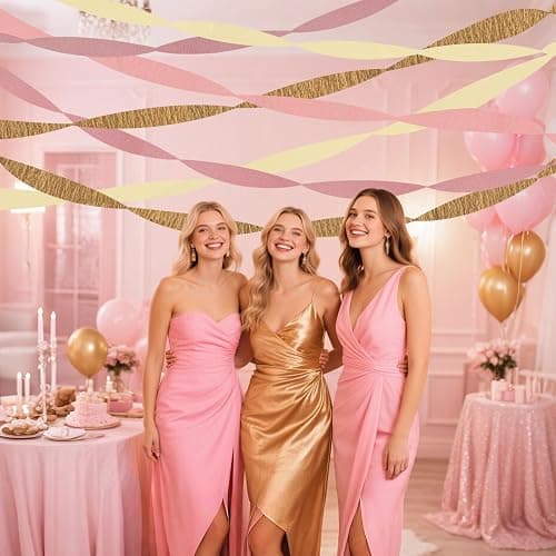 Riqiaqia Streamers Party Decorations,8 Rolls Pink Gold Crepe Paper Streamers for Wedding, Birthday, Bachelorette, Bridal Showerand Baby Shower Girl thumbnail 7
