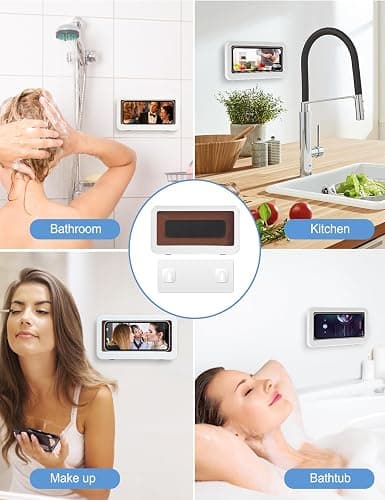 KUNSLUCK Shower Phone Holder Waterproof, Anti-Fog Touch Screen Wall Mount Case for Bathroom Mirror Bathtub, Compatible with 4.7"-6.8" Mobile Phones thumbnail 7