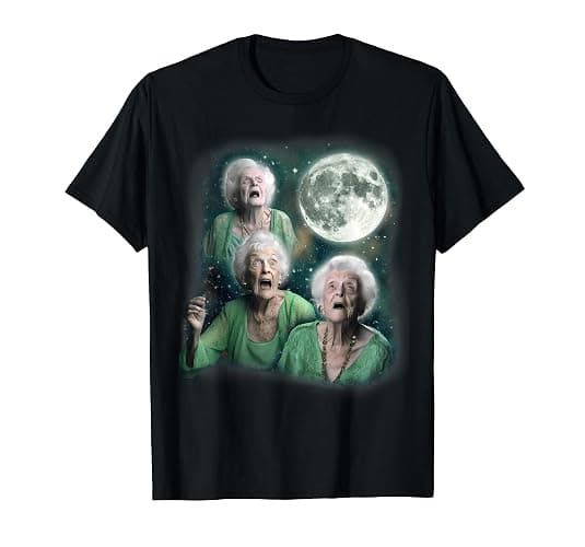 Three Granny Moon | 3 Old Ladys Howling Weird Cursed Meme T-Shirt - Image 1